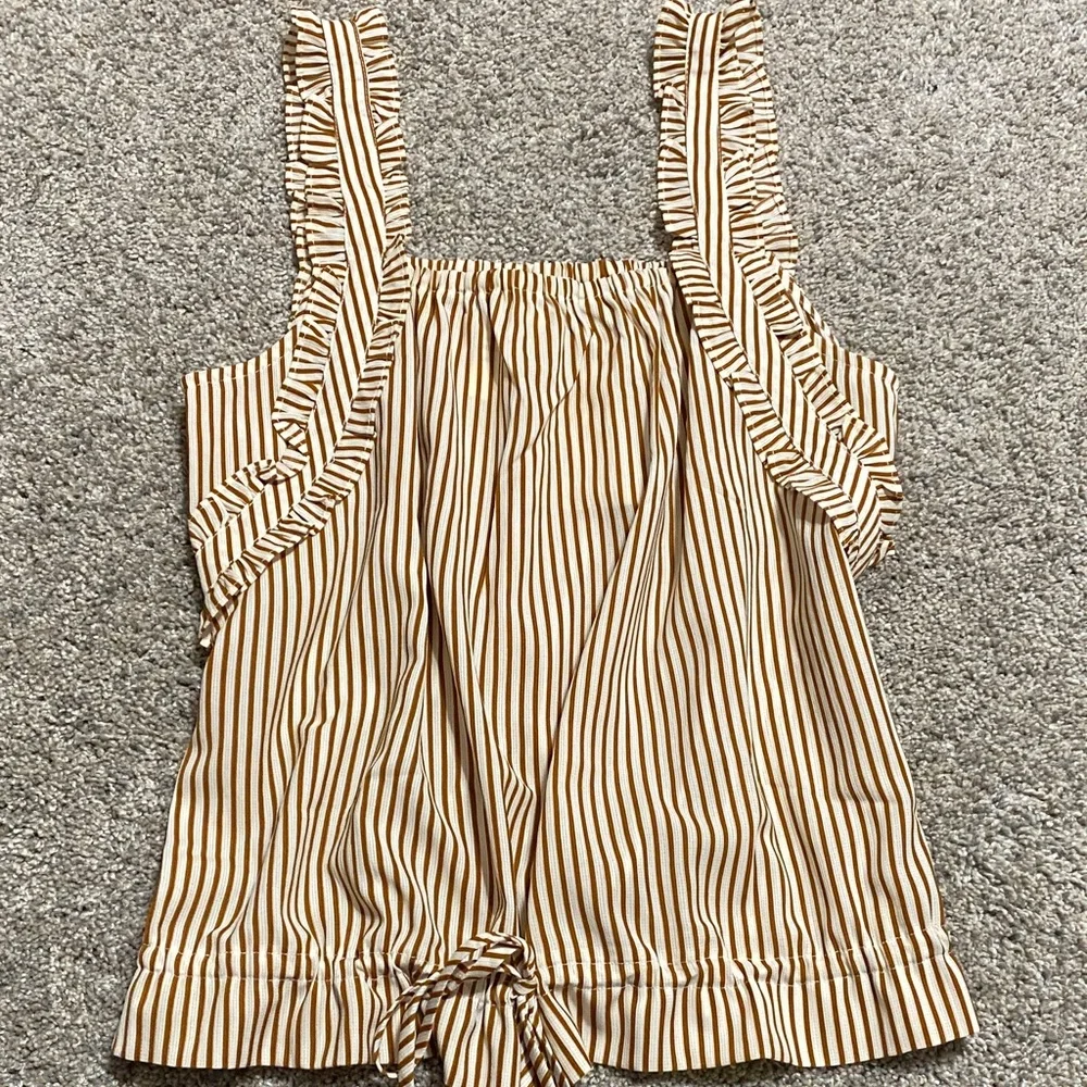 Brown Striped Ruffle Strap Top - Picture 2 of 5